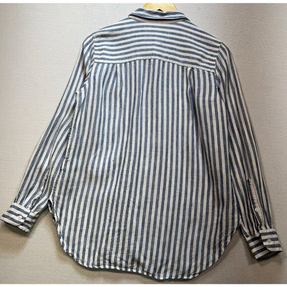 L.L.Bean Women's Linen Button Up Shirt Long Sleeve Size M White Blue Stripe - Picture 2 of 13